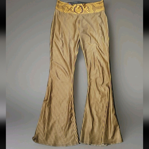 Warrior Within Designs Pants - Warrior Within Designs Gold Grateful Dead Pants Bells Flared Festival Rave Large